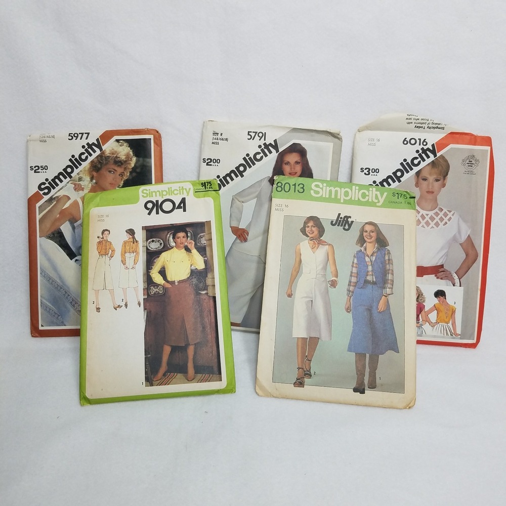 Vtg Lot 5 Simplicity Sewing Patterns 1970s 1980s Dress Skirt Top UNCUT Complete